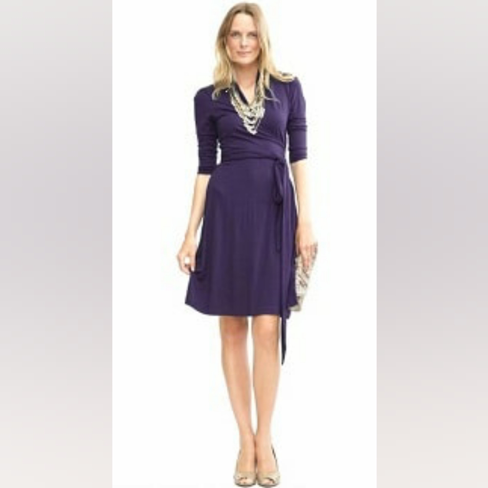 Banana Republic stretch jersey faux Wrap Dress in eggplant